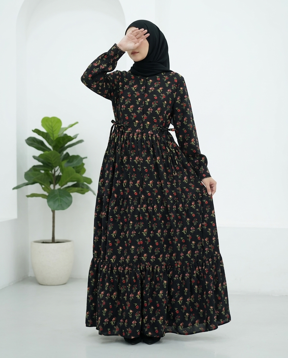 پیراهن گلدار مشکی